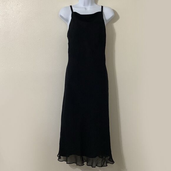Vintage Y2K Black Silk Dark Fairy Romantic Witchy Ruffle Midi Dress Size 2 - Picture 1 of 8